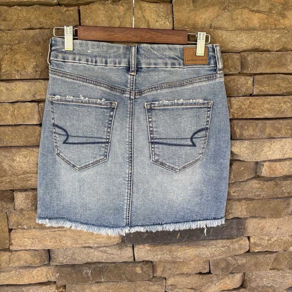 American Eagle Womens 4 Curvy Hi-Rise Mini Super Stretch Blue Jean Skirt‎ Y2K - Picture 3 of 9
